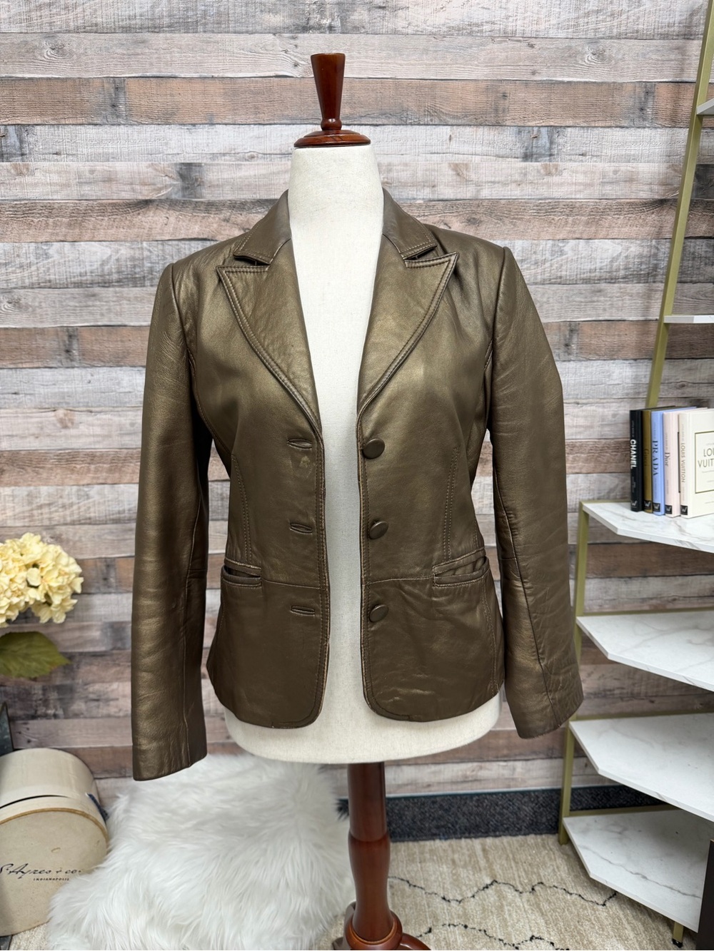 Bernardo Bronze Leather Single Button Blazer